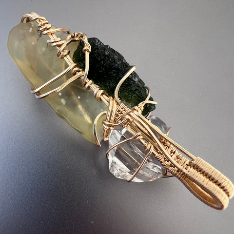 Moldavite,LDG & Herkimer Gold Pendant