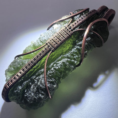Moldavite Copper Wire Wrapped Pendant | 10.88g | Marouskovo Pole