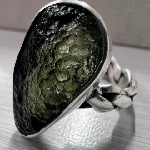 Sterling Silver Moldavite Ring - Size 8