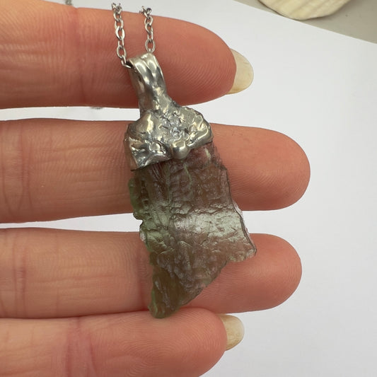 Soft Soldered Pewter Moldavite Pendant  | 1.2g | Chlum