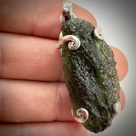 Sterling Silver Moldavite Pendant | 4.21g | Marouskovo Pole