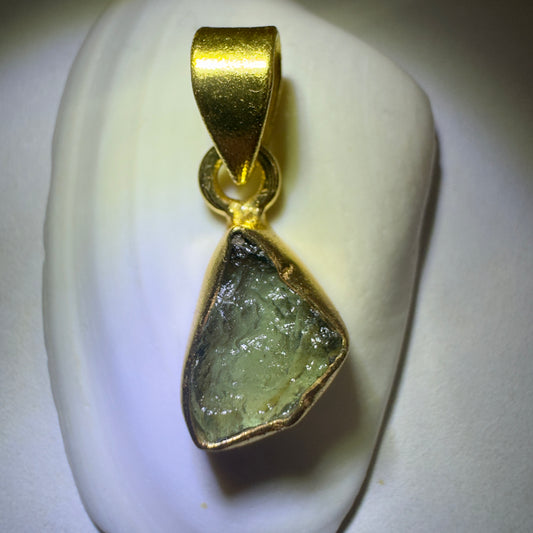 Gold Plated Moldavite Pendant | 1.51g | Chlum