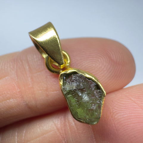 Gold Plated Moldavite Pendant | 1.31g | Chlum