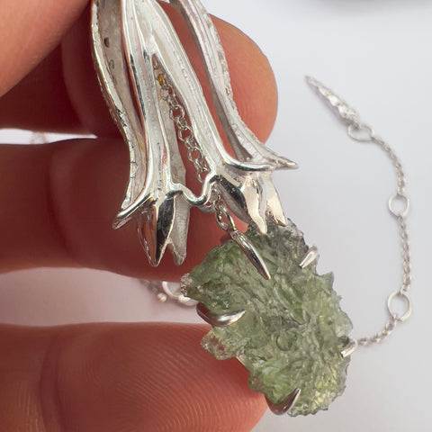 Beautiful Sterling Silver Moldavite Necklace