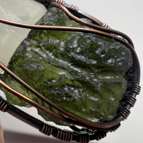 Moldavite & Libyan Desert Glass Pendant - Copper Wrap