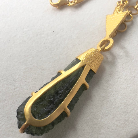 Gold Moldavite Necklace - 4.8g Chlum Teardrop.