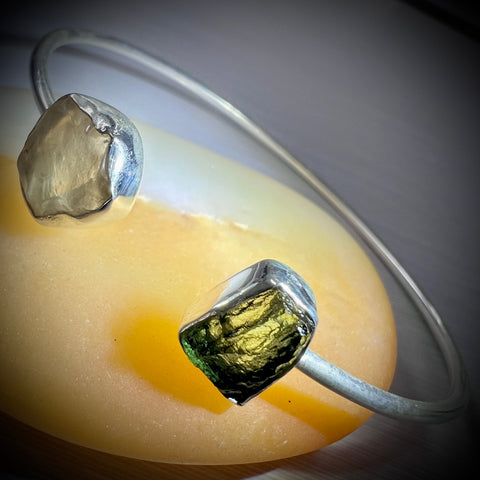 Sterling Silver Moldavite & LDG Bracelet | 0.7g | Chlum