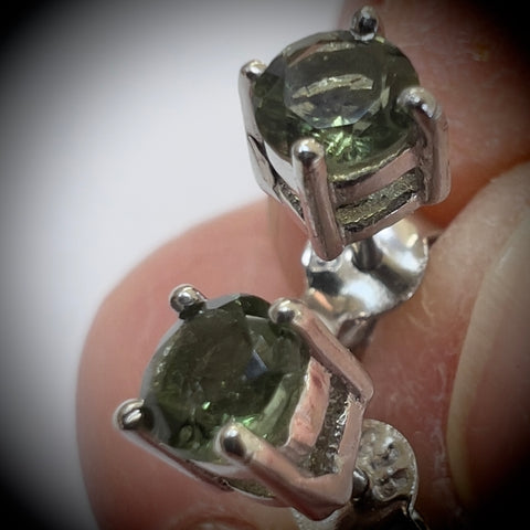 Celestial Glow Moldavite Stud Earrings | 4mm | Chlum