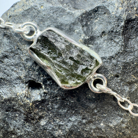 Sterling Silver Moldavite Bracelet | 3.45g | Chlum