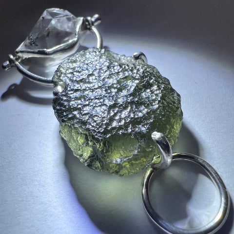 Moldavite & Spinning Herkimer pendant I 3.53g I Chlum