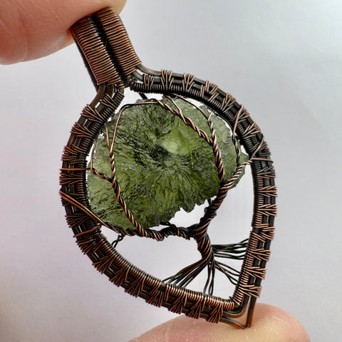Moldavite Copper Tree of Life pendant | 4.03g | Chlum