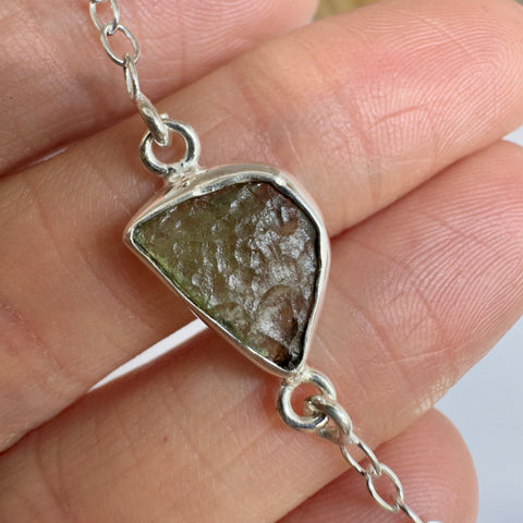 Sterling Silver Moldavite Bracelet | 3.19g | Chlum