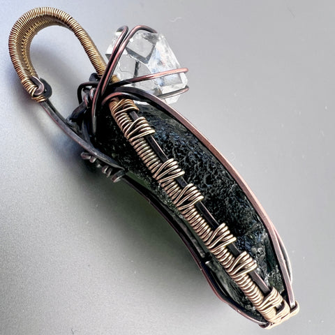 10.69g Moldavite & Herkimer pendant