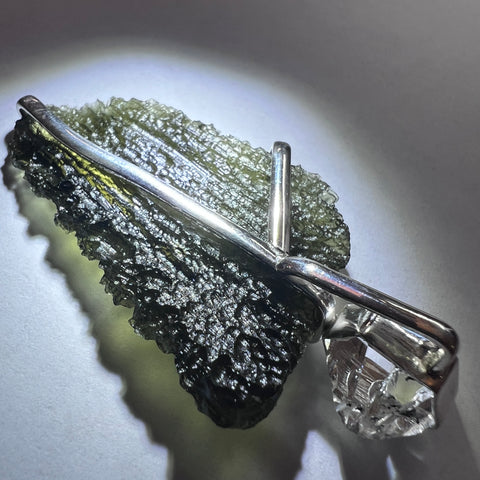 Moldavite & Herkimer Silver pendant | 8g | Marouskovo Pole