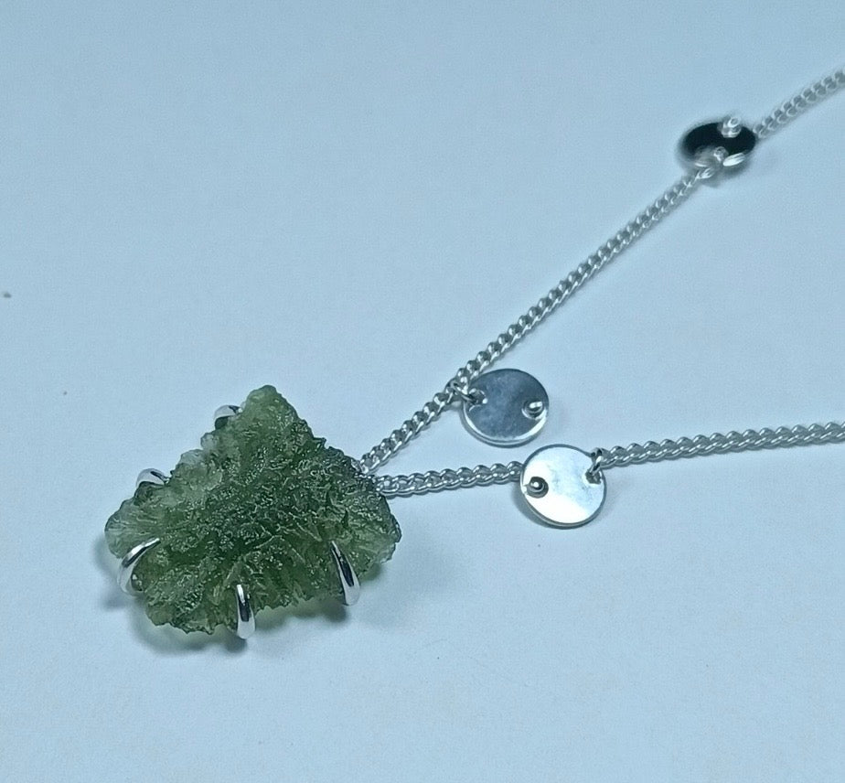 Delicate Sterling Silver Moldavite Necklace