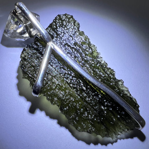 Moldavite & Herkimer Silver pendant | 8g | Marouskovo Pole