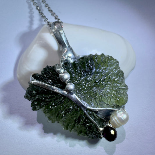 Soft Soldered Moldavite Pendant | 2.4g | Maly Chlum