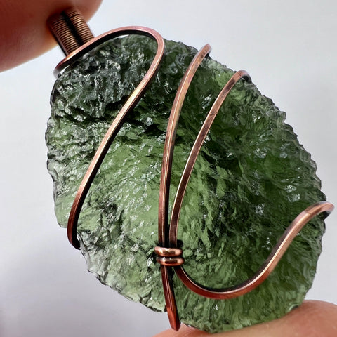 Moldavite Copper Wire Wrapped Pendant | 14.59g | Chlum