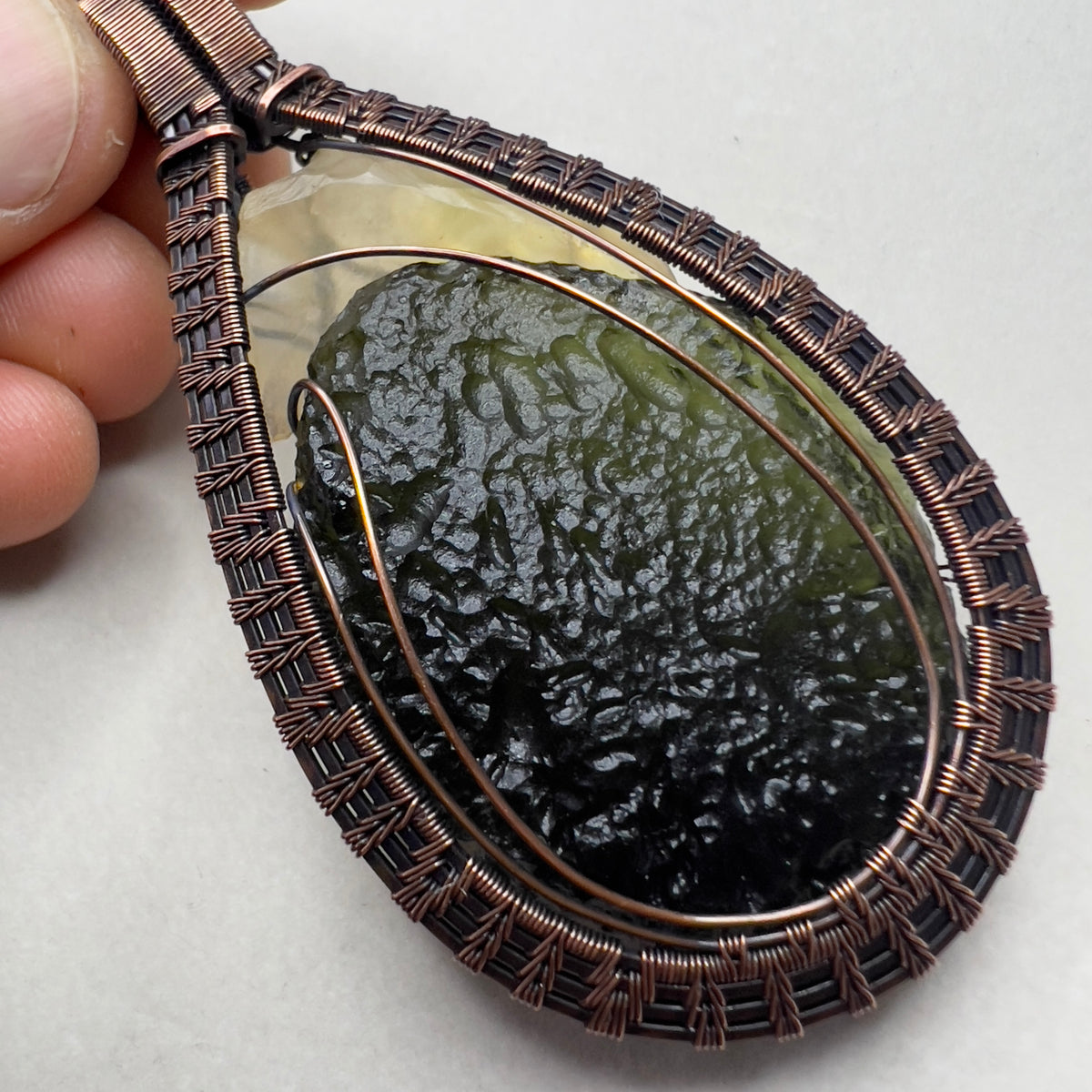 18.8g Moldavite & Libyan Desert Glass Pendant - Copper Wrap