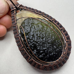 18.8g Moldavite & Libyan Desert Glass Pendant - Copper Wrap