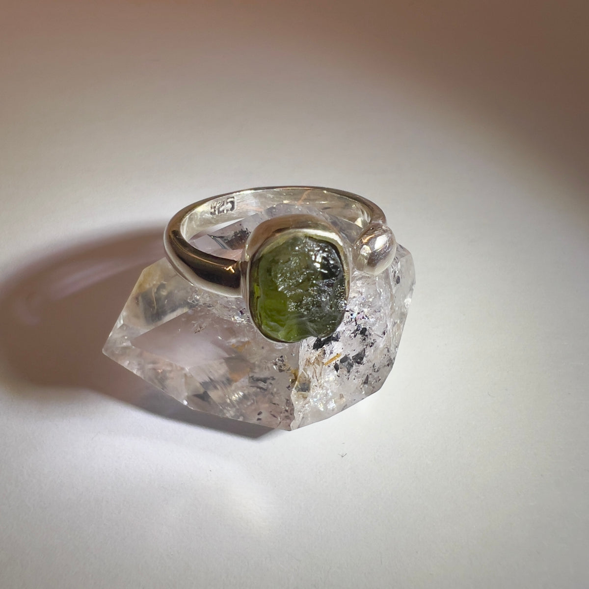 Sterling Silver Moldavite Ring - Size 4