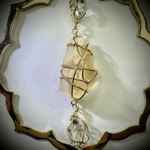 Gold Plated Moldavite, Herkimer Diamond & LDG Necklace | 1.2g | Chlum