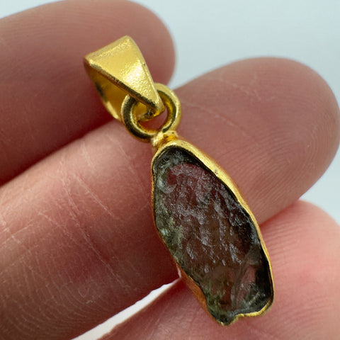 Gold Plated Moldavite Pendant | 1.53g | Chlum