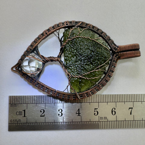 Moldavite & Herkimer Diamond Copper Tree of Life pendant | 6.61g | Chlum