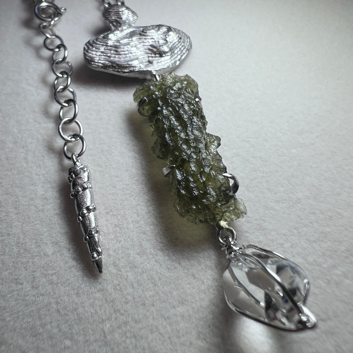 Sterling Silver Moldavite & Herkimer Diamond Necklace | 1.17g | Maly Chlum