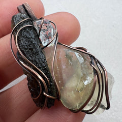Moldavite, LDG & Herkimer Pendant - Copper Wrap