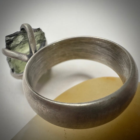 Oxidised Sterling Silver Moldavite Claw Ring | Size 7.5 (P) | Chlum