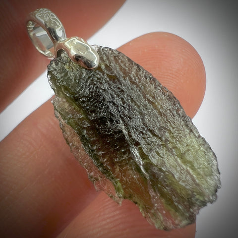 Sterling Silver Moldavite Pendant | 2.89g Total | Chlum