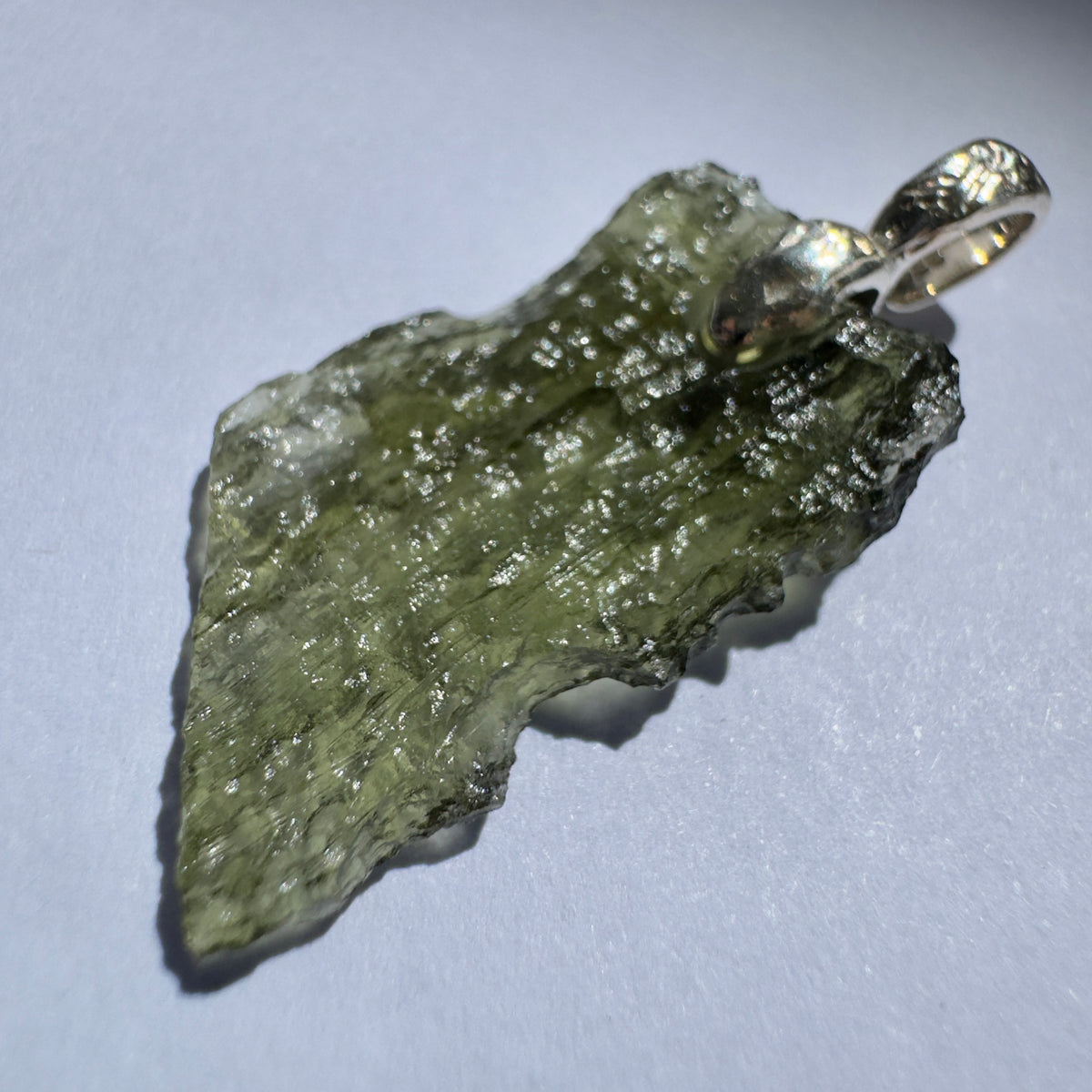 Sterling Silver Moldavite Pendant | 2.45g Total | Chlum