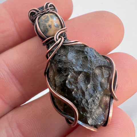 Moldavite & Leopard Jasper Pendant | 3.44g | Vrabce
