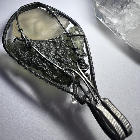 Silver Moldavite, LDG & Herkimer pendant | 4.66g | Chlum