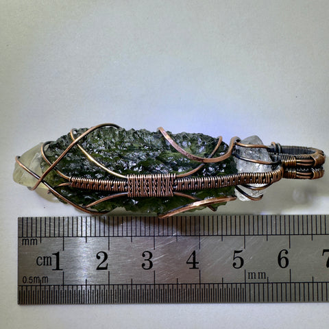 Moldavite, LDG & Herkimer Diamond Copper Pendant | 8.26g | Marouskovo Pole