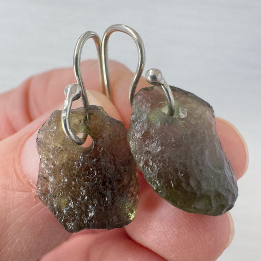 Sterling Silver Moldavite Earrings | 2.89g | Vrabce