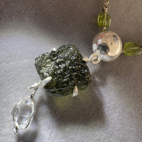 Beautiful Jasper & Peridot Beaded Moldavite Necklace