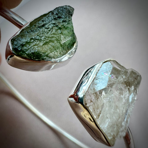 Sterling Silver Moldavite & Herkimer Bracelet | 0.9g | Chlum