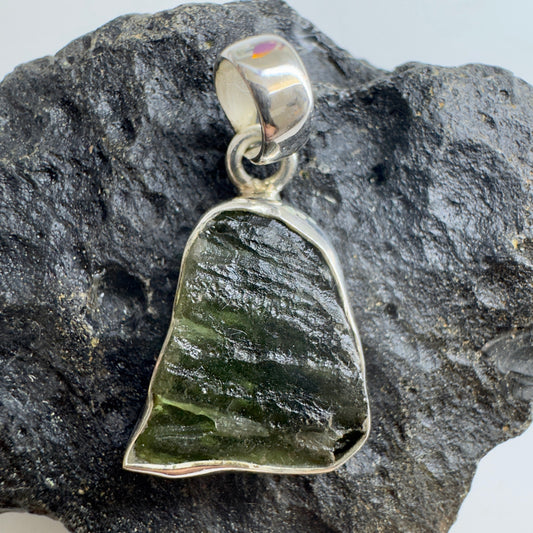 Sterling Silver Moldavite Pendant | 2.93g | Chlum
