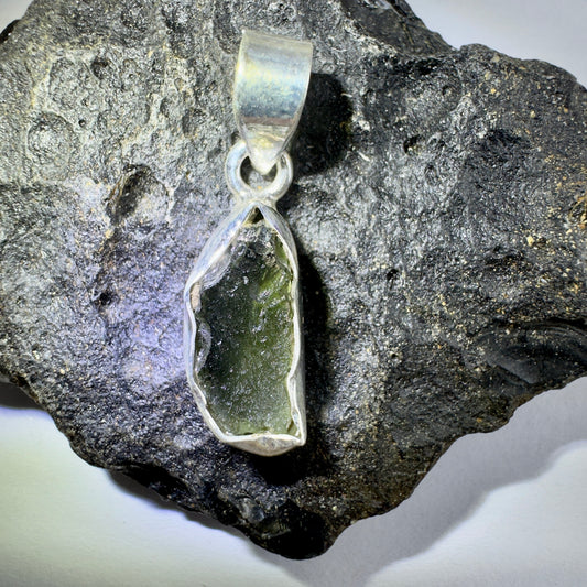 Sterling Silver Moldavite Pendant | 2.14g | Chlum