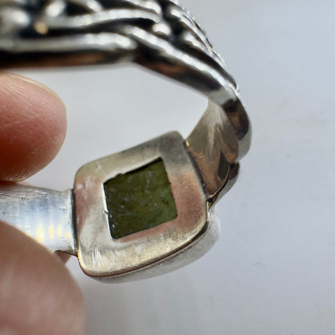 Sterling Silver Moldavite Ring | 1.6g | Size 13