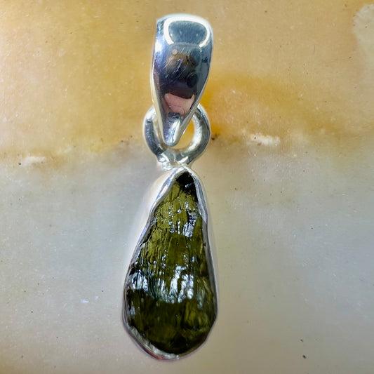 Sterling Silver Moldavite Pendant | 1.34g | Chlum