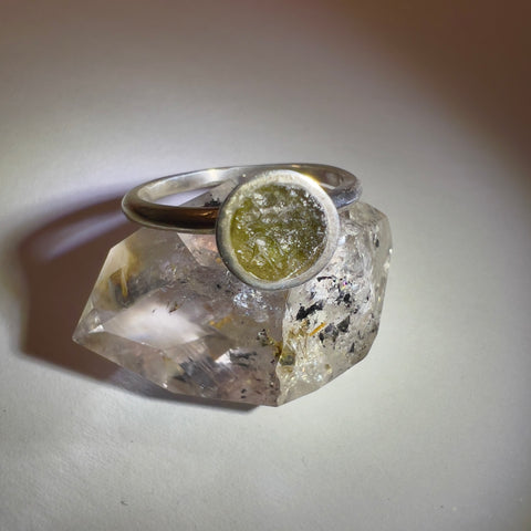 Moldavite Silver Ring - Size 8