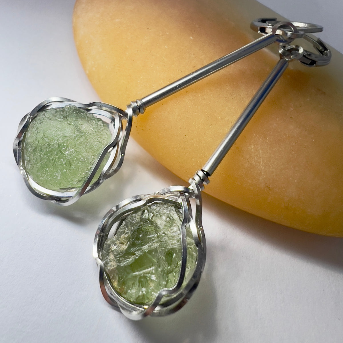 Stainless Steel Moldavite Earrings | 2g | Chlum