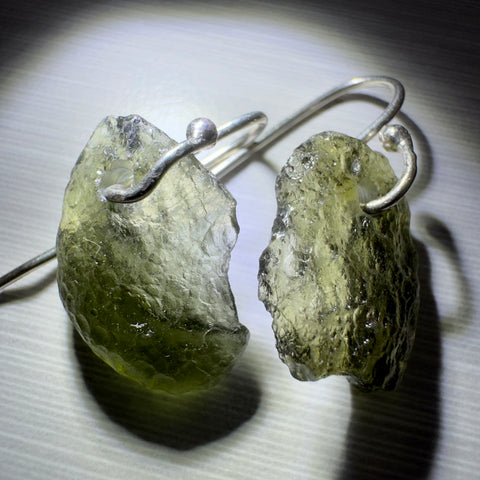 Sterling Silver Moldavite Earrings | 2.89g | Vrabce