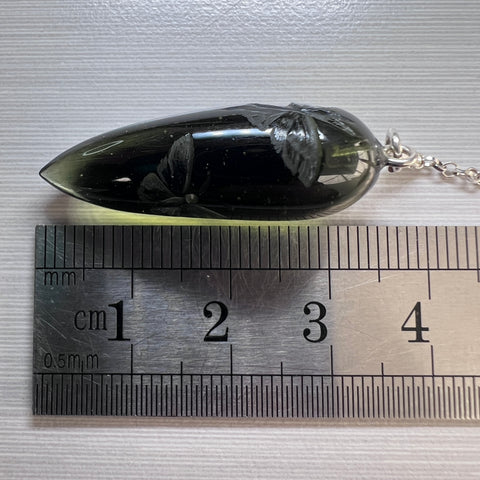 Moldavite Pendulum 2.5g, Butterfly Motif.