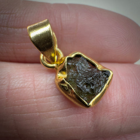 Gold Plated Sterling Silver Moldavite Pendant | 1.4g | Chlum