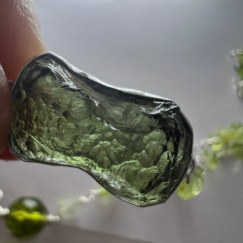 Silver Moldavite, Peridot, Prehnite, LDG & Necklace | 2.4g | Chlum