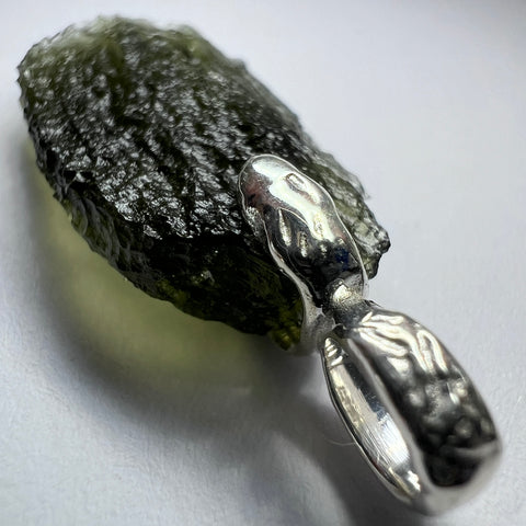 Sterling Silver Moldavite Pendant | 2.89g Total | Chlum